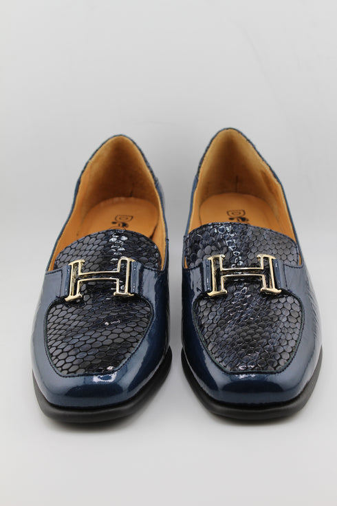 DFC Relax Textured Patent Leather Block Heel Loafers with Buckle